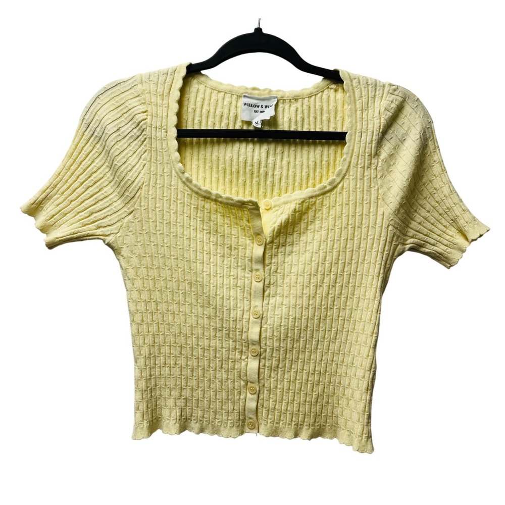 Willow & Wind Cardigan Top M Yellow Texture Cottagecore Dainty Feminine Coquette